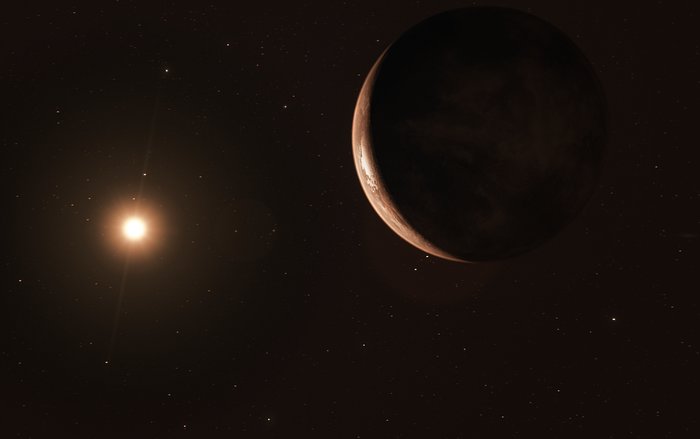 Künstlerische Darstellung einer Supererde, die Barnards Stern umkreist