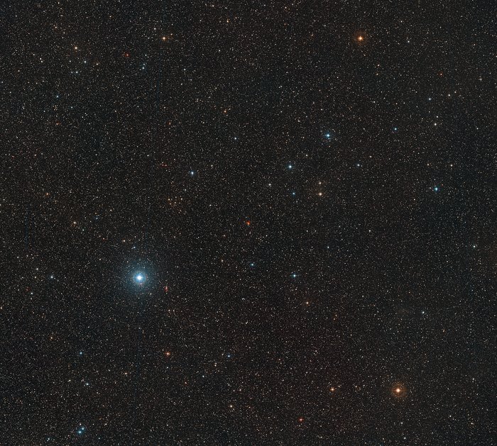 Panoramica del cielo intorno alla stella di Barnard: è evidente lo spostamento