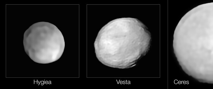 SPHERE billeder af Hygiea, Vesta og Ceres