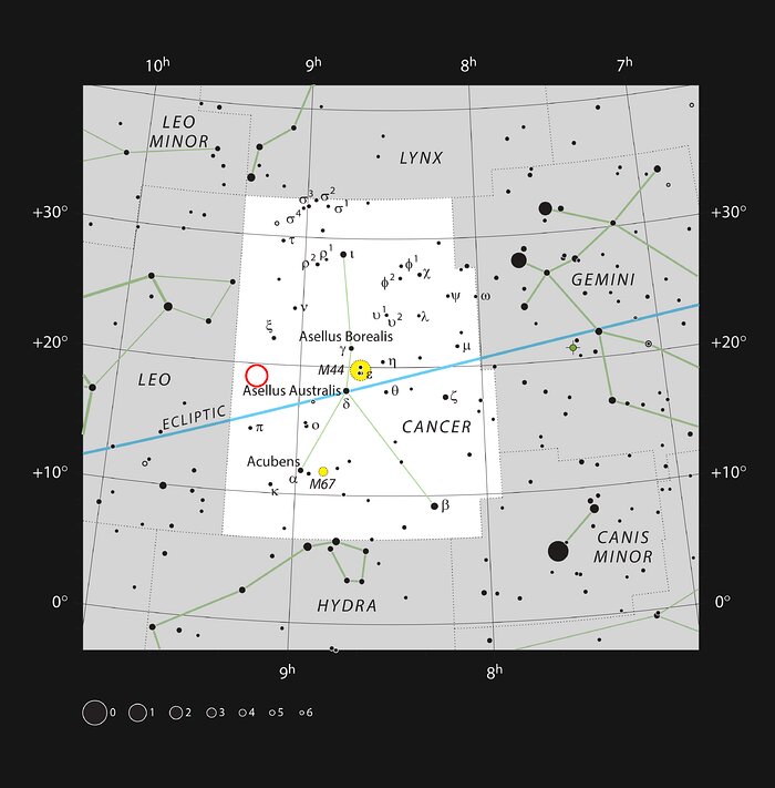 Poloha hvězdy WDJ0914+1914 v souhvězdí Raka