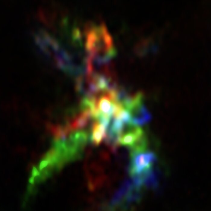 Oblast  s probíhající tvorbou hvězd AFGL 5142 pohledem ALMA