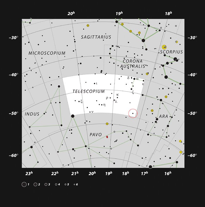 Localização de HR 6819 na constelação do Telescópio