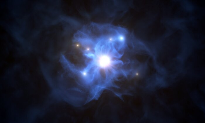 Artistieke weergave van het web van het superzware zwarte gat