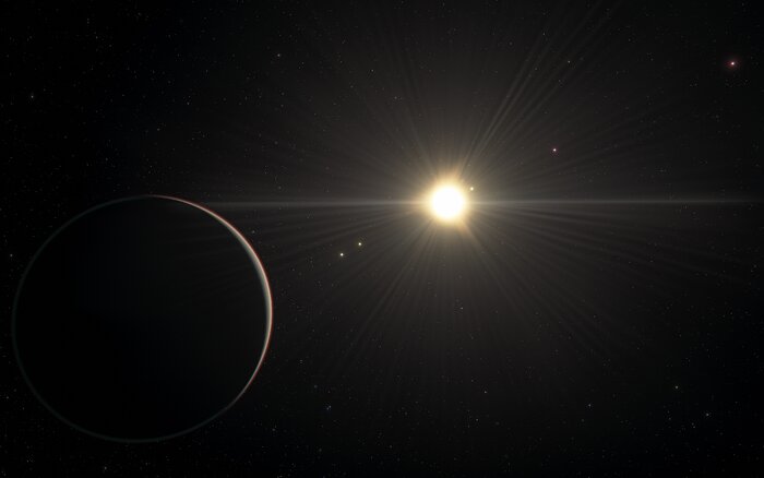 En konstnärlig bild av planetsystemet kring TOI-178
