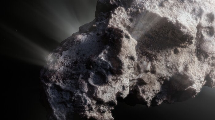 Representación artística de la superficie del cometa interestelar 2I/Borisov (primer plano)