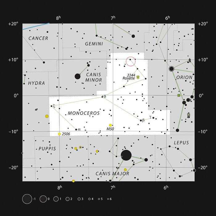 Ubicación de la nebulosa del Cono en la constelación de Monoceros
