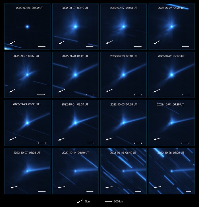 Evolución de la nube de escombros alrededor de Dimorphos y Didymos tras el impacto de DART