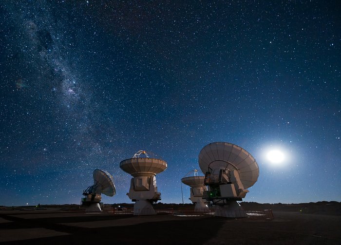 Les antennes d'ALMA sous la Voie Lactée 