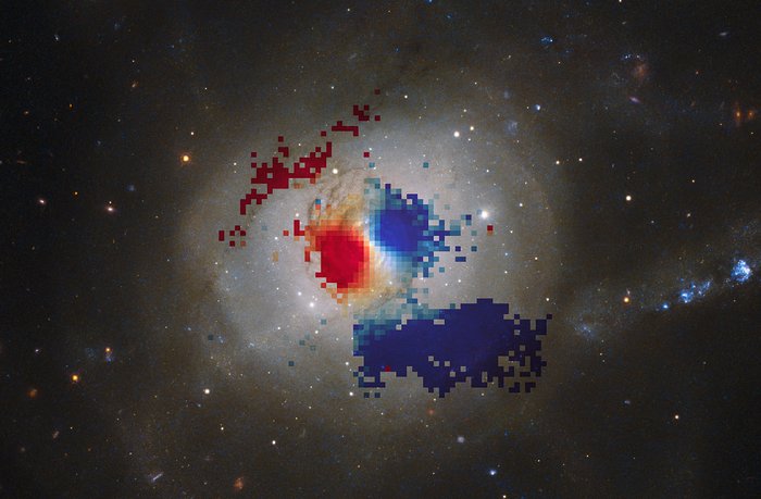 VLT-teleskoopin NGC 7252:n minispiraalin sisältämän kaasun kartta