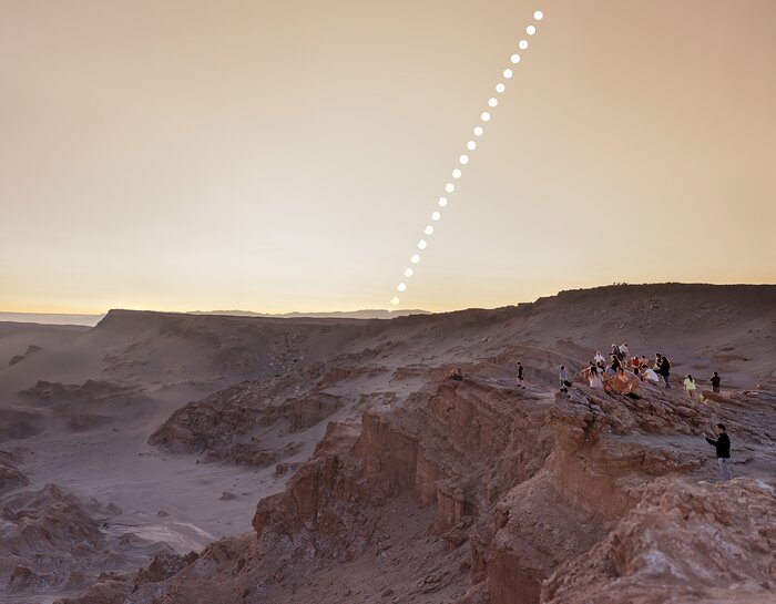 Eclipse solar parcial no deserto chileno do Atacama