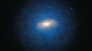 Impressão artística da distribuição de matéria escura esperada em torno da Via Láctea