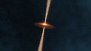 Animatie van een verre quasar, omgeven door een halo van gas
