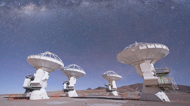 Four ALMA antennas on the Chajnantor plateau