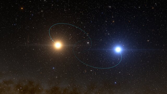 A binary pair of stars in orbit