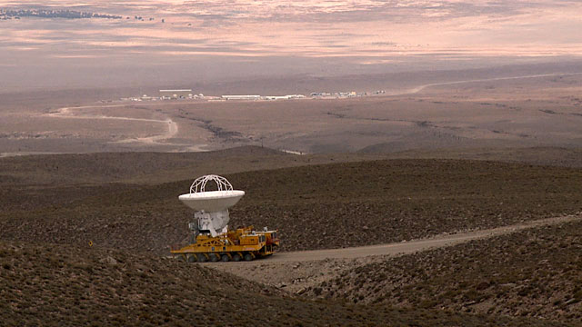 An ALMA antenna en route to the plateau of Chajnantor for the first time