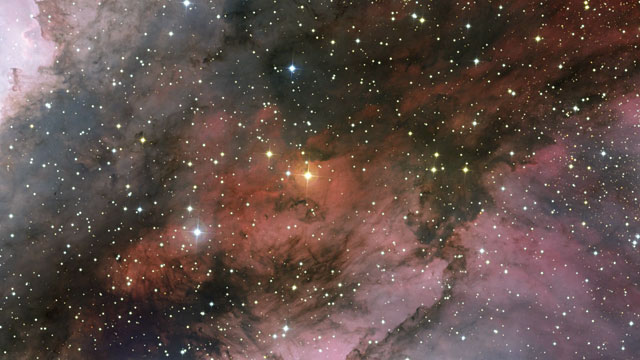 Panning across the Carina Nebula around the Wolf–Rayet star WR 22