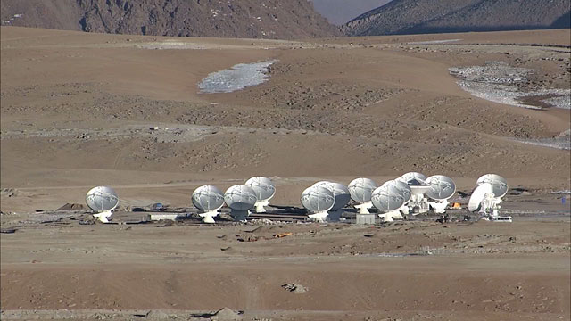 Telephoto view of ALMA antennas on Chajnantor