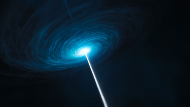 Künstlerische Darstellung des Quasars 3C 279 (Alternativversion)