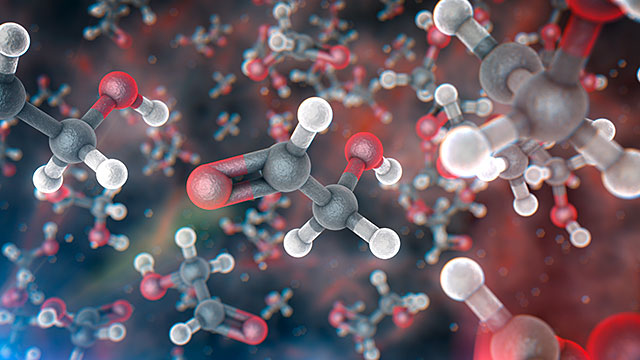 Schematisk bild av strukturen hos en glykolaldehydmolekyl 