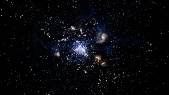 Rappresentazione artistica di un protoammasso di galassie in formazione nell'Universo primordiale