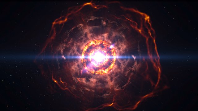 Artist’s impression van twee samensmeltende witte dwergsterren die een supernova van type Ia veroorzaken