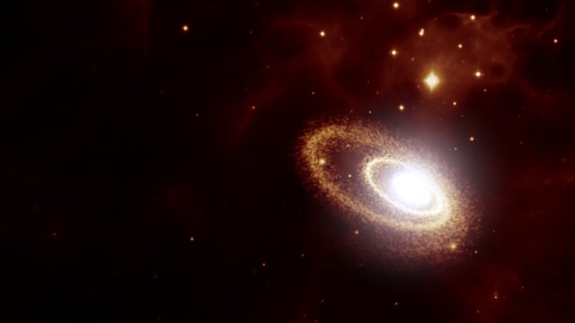 Rotierendes supermassereiches Schwarzes Loch zerreißt Stern (künstlerische Darstellung)