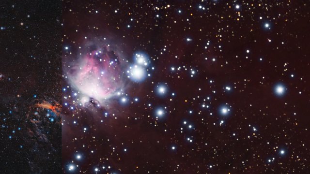 Confronto a scorrimento delle vedute visibile e infrarossa della nube molecolare Orione A