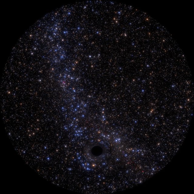 Close-up van een zwart gat op korte afstand van de waarnemingshorizon (fulldome)