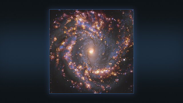 Várias imagens da galáxia NGC 4303 observada com o VLT e o ALMA