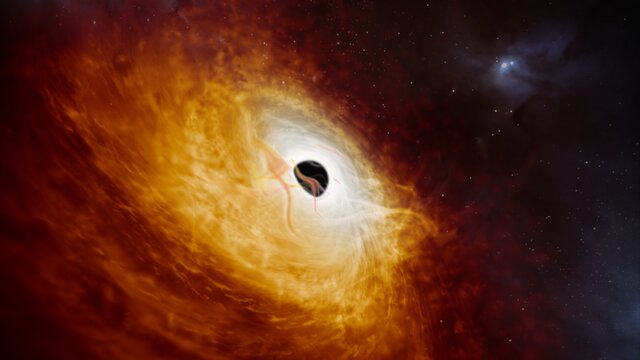 Taiteilijan näkemys ennätyksiä rikkovasta kvasaarista J0529-4351