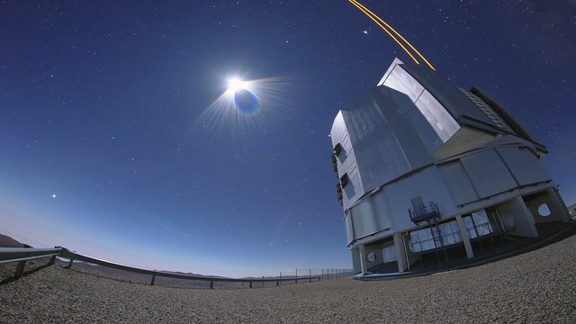 Moon and lasers in the sky