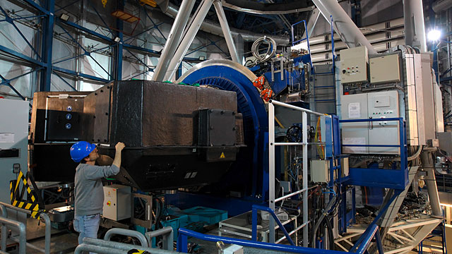The SPHERE instrument during installation on the VLT