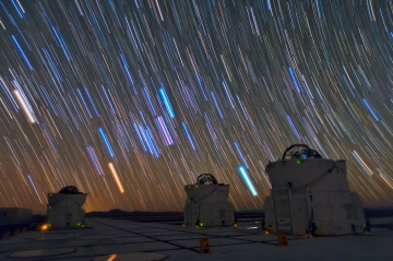 Star trails over VLTI Auxiliary Telecopes